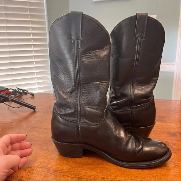 Justin Tobias 12" Western Black Leather boots size 8.5 E wide - Picture 3 of 12